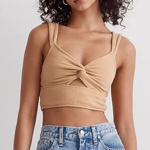 Madewell Cutout Knot-Front Crop Tank Top in Dried Straw